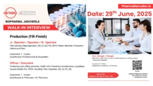 Walk-In Drive @ Hetero Biopharma - Hiring for Production (Fill-Finish) Roles on 29th June