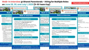 Walk-In Interview @ Bharat Parenterals - Hiring for Multiple Roles on June 28, 30, and July 1, 2025 (0-10 Years Exp)