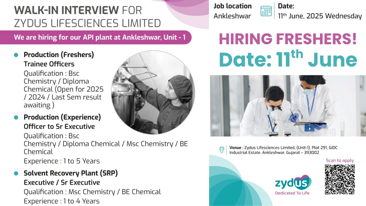 Zydus Lifesciences Walk-In Interview for API Plant Roles