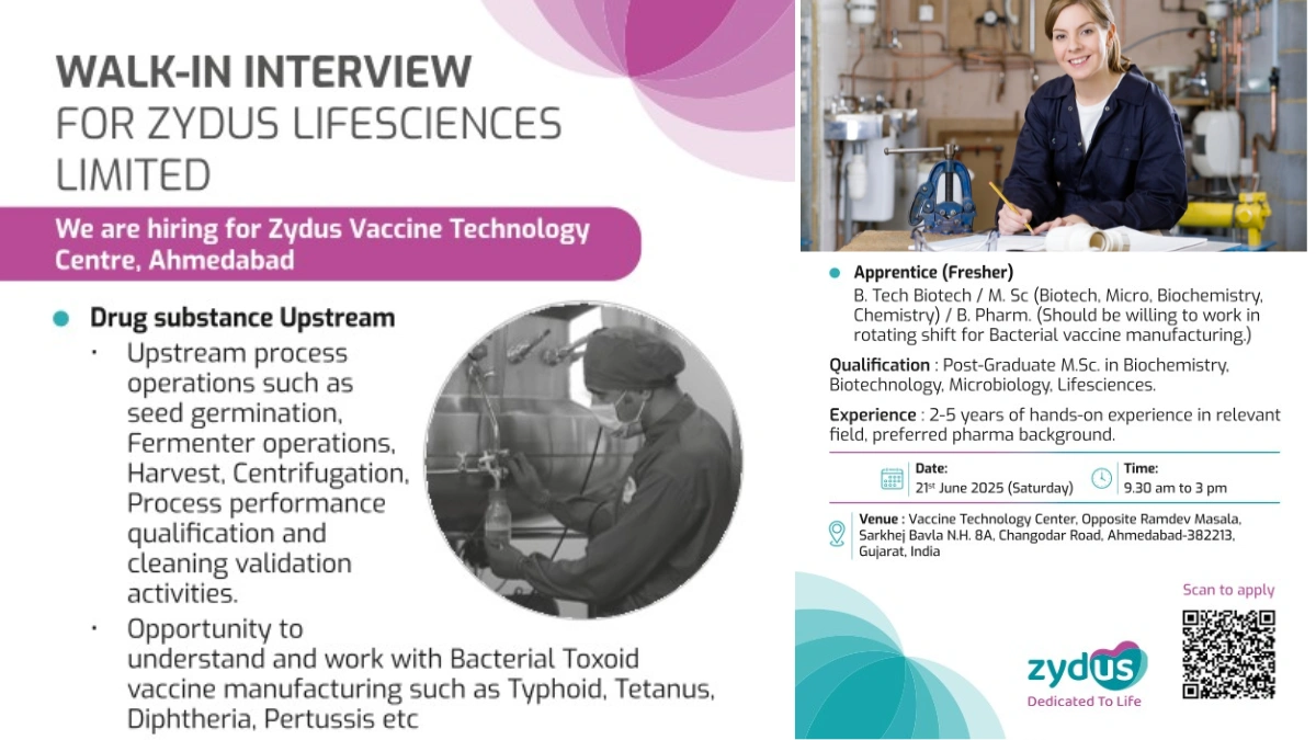 Zydus Lifesciences Walk-in Drive for Vaccine Technology Centre in Ahmedabad