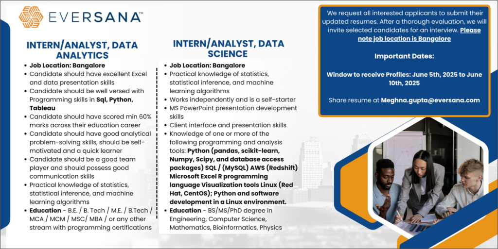Eversana Hiring for Intern/Analyst Roles in Data Analytics and Data Science - Bangalore, 2025