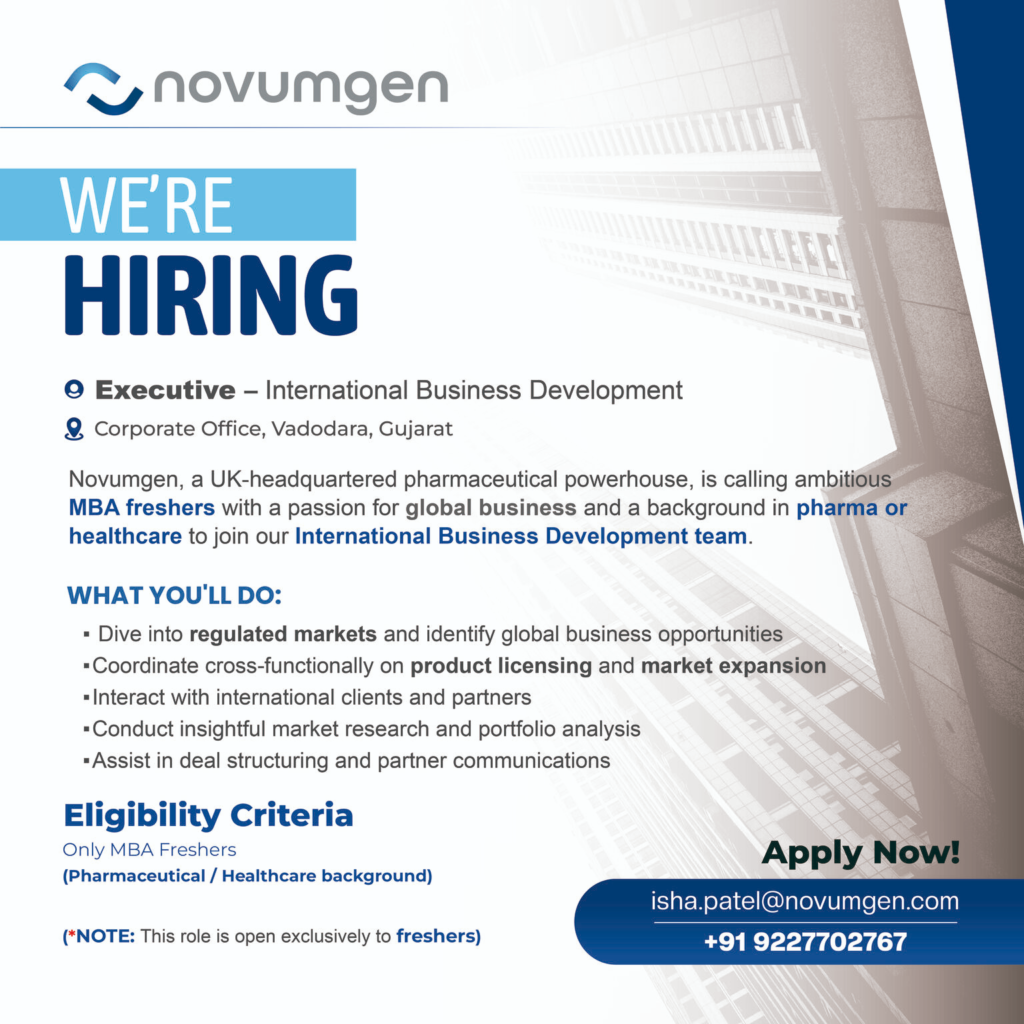 Novumgen Hiring Freshers for Executive - International Business Development (MBA Freshers)
