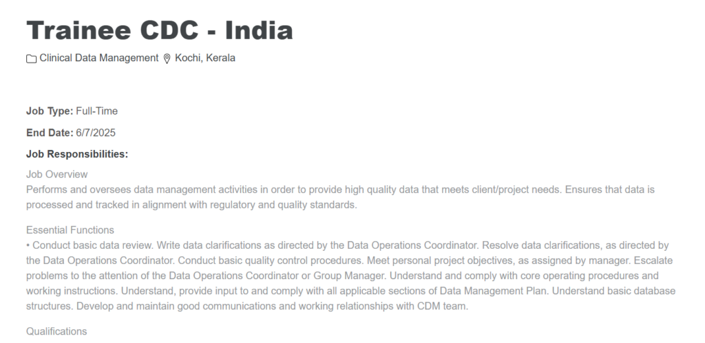 IQVIA Hiring for Trainee Clinical Data Coordinator in Kochi, Kerala - June 2025