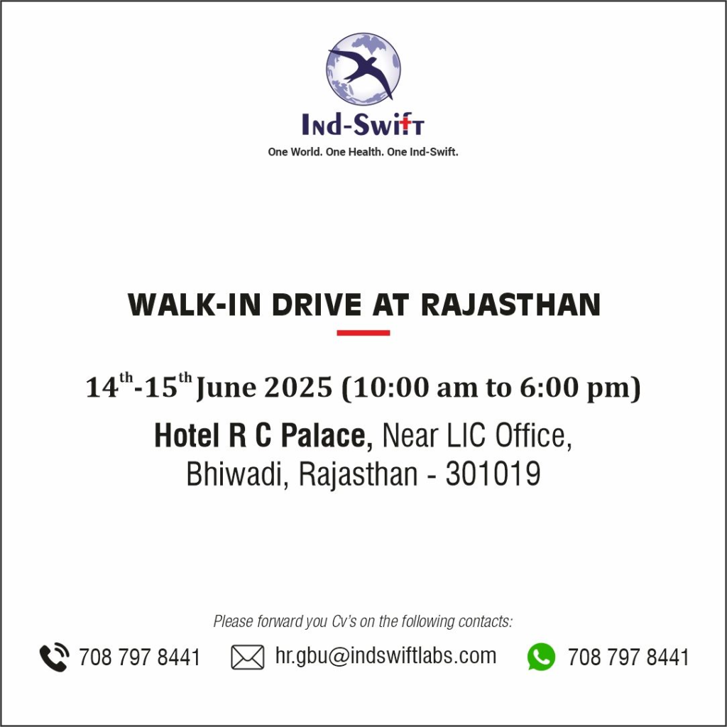 Ind-SwiftWalk-In Drive for Production, Packing, Quality Control & Quality Assaurance on 14th - 16th June