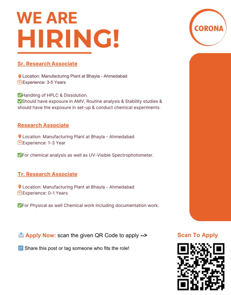 CORONA Remedies Walk-In Drive for ADL R&D Jobs in Ahmedabad