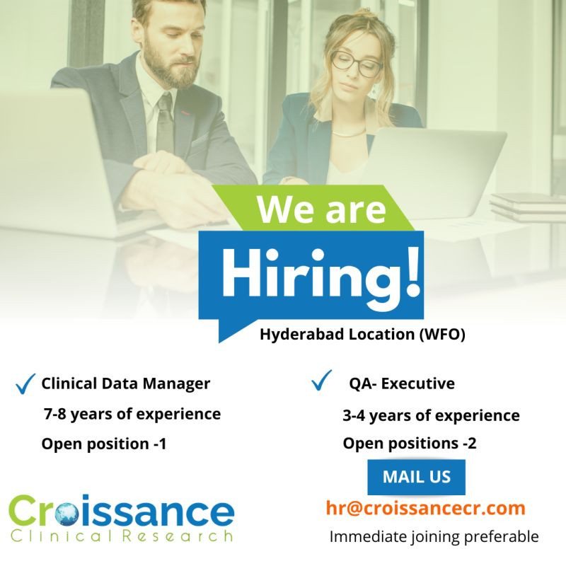 Croissance Clinical Research - Urgent Hiring for Clinical Data Manager & QA Executive