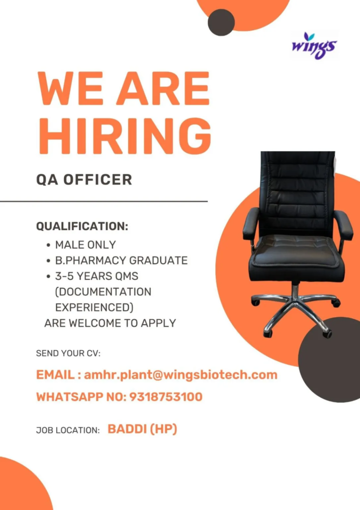 Wings Biotech is Hiring Graduates – QA Officer in Baddi