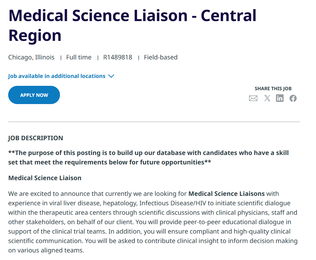 IQVIA is Hiring for Medical Science Liaison - Central Region (Chicago, IL)
