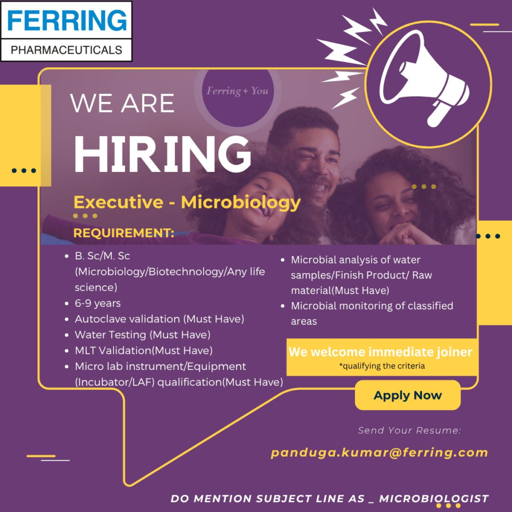 Ferring Pharmaceuticals is Hiring for Executive - Microbiology