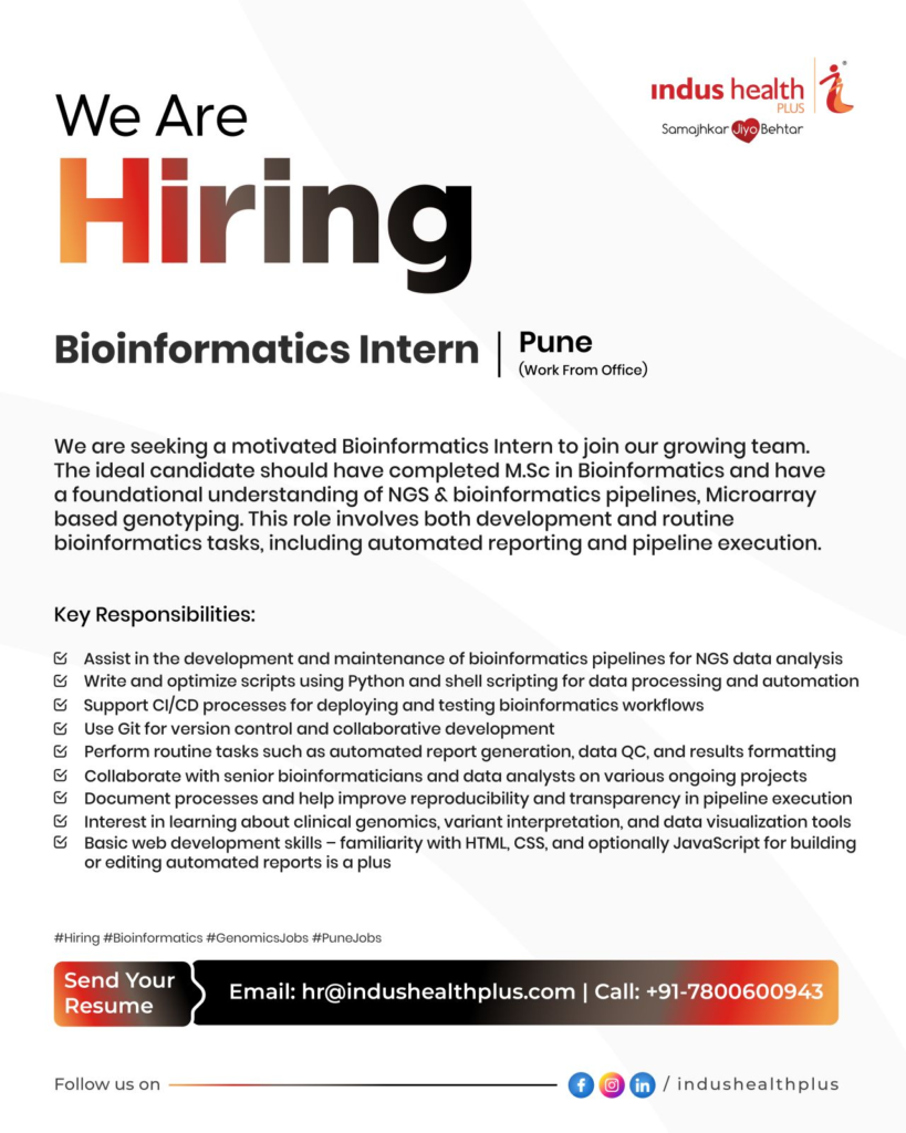 Indus Health Plus - Internship for Bioinformatics Intern Opportunity in Pune