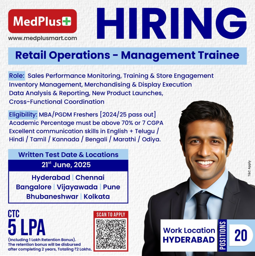 MedPlus is Hiring for Retail Operations Management Trainee – (20 Vacancies)
