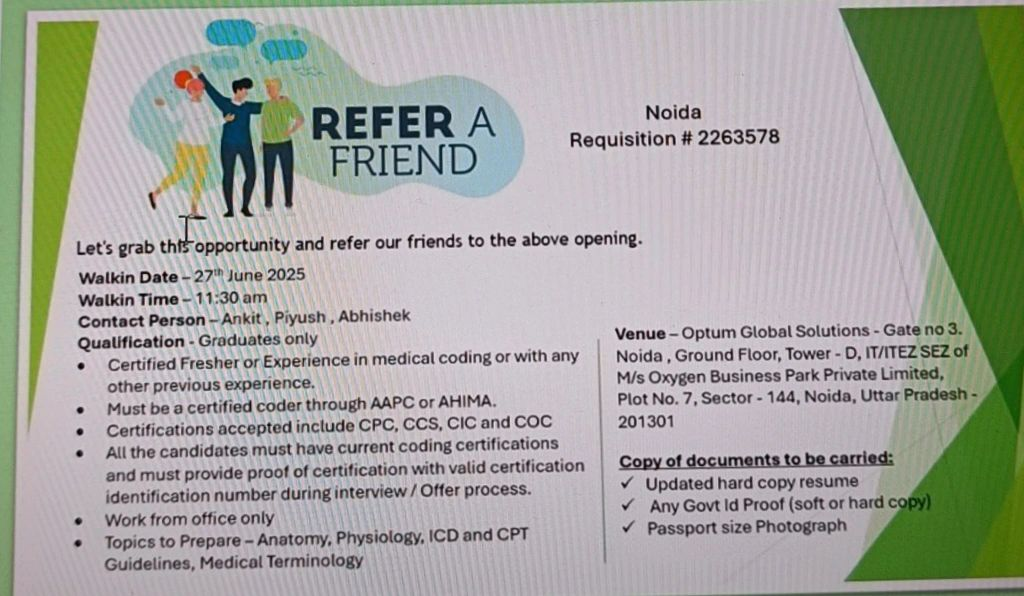 Walk in Drive @ Optum - Hiring Freshers for Medical Coding Roles on 27th June