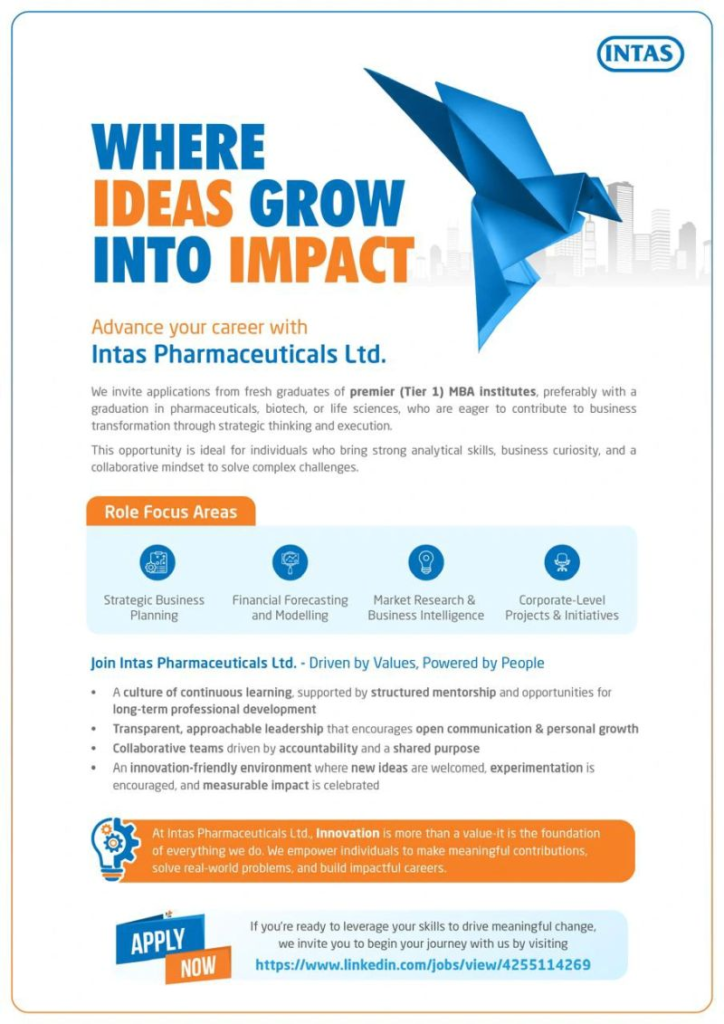Intas Pharmaceuticals is Hiring MBA Freshers for Strategic Roles in Ahmedabad