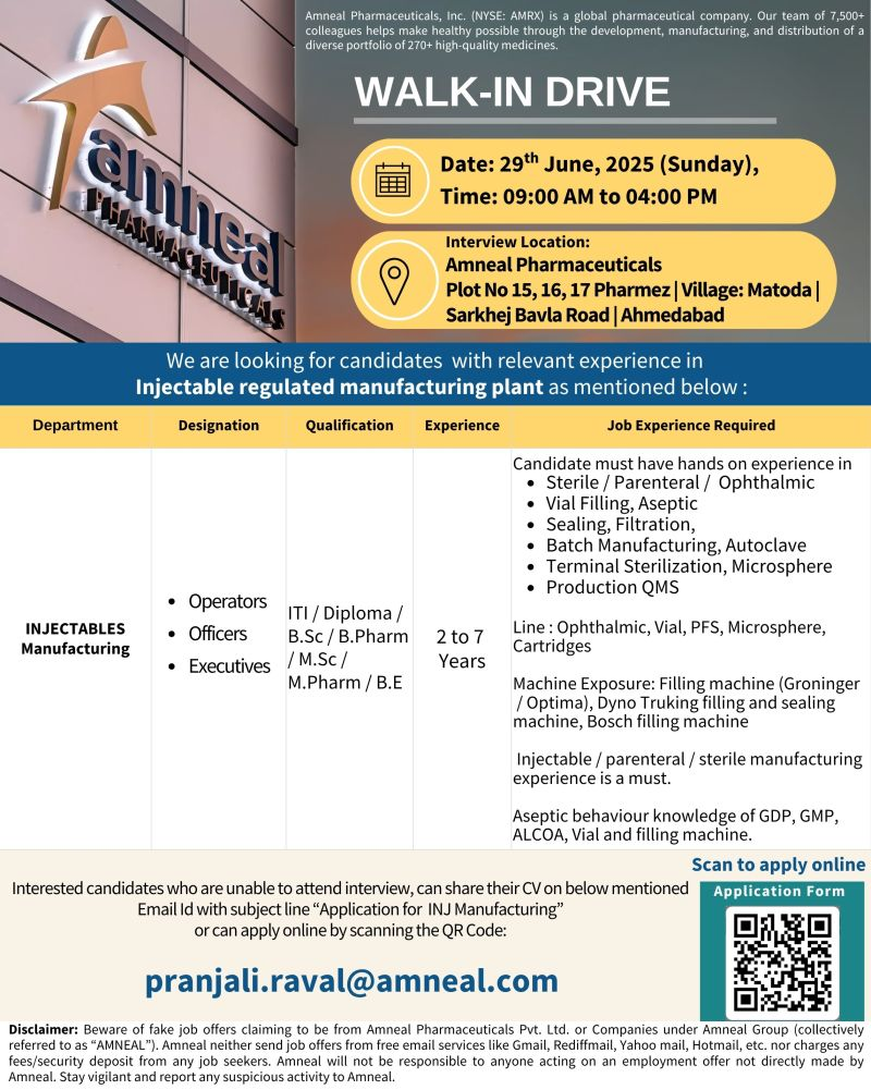Amneal Pharmaceuticals Walk-In Drive for Injectable Manufacturing on 29th June