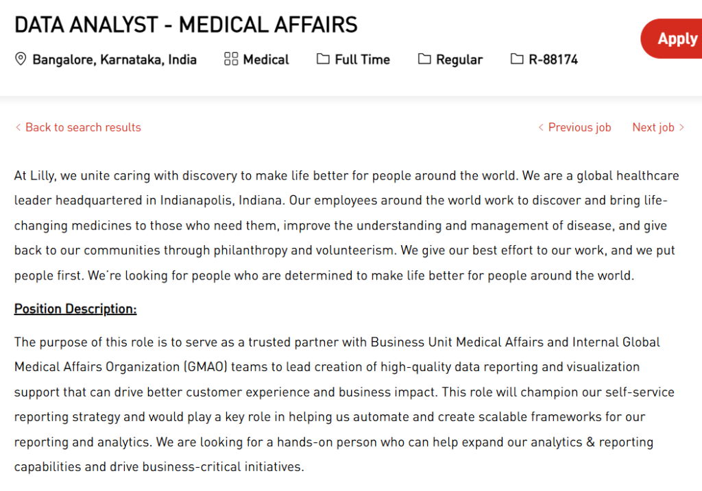 Eli Lilly and Company is Hiring Data Analyst - Medical Affairs [Full-Time]