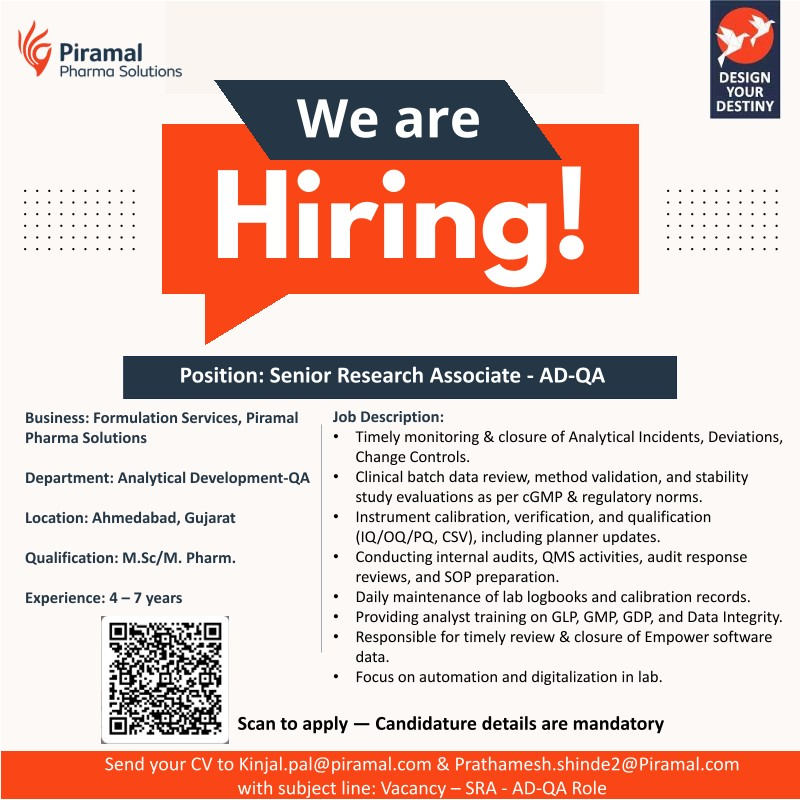 Piramal Pharma Solutions is Hiring for Senior Research Associate Roles