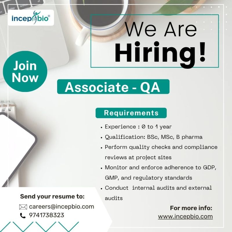 Incep Bio is Hiring Associate - Quality Assurance [Freshers Job]