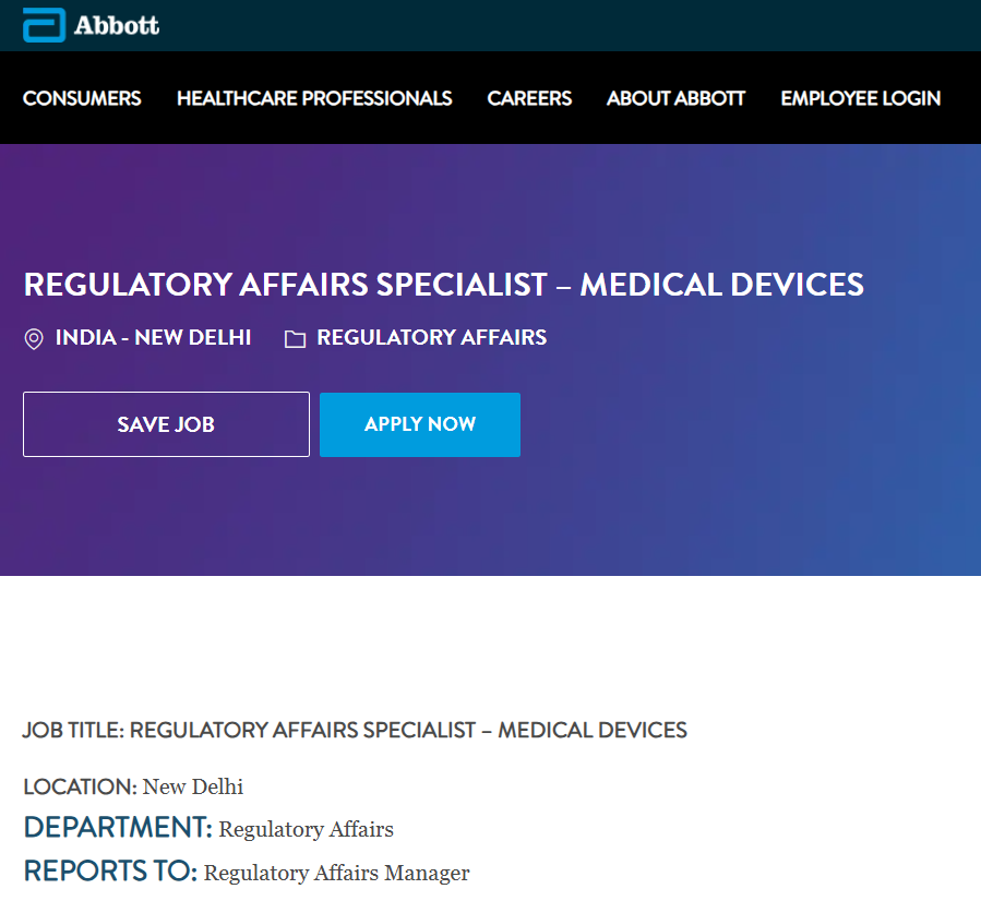 Abbott Hiring for Regulatory Affairs Specialist – Medical Devices