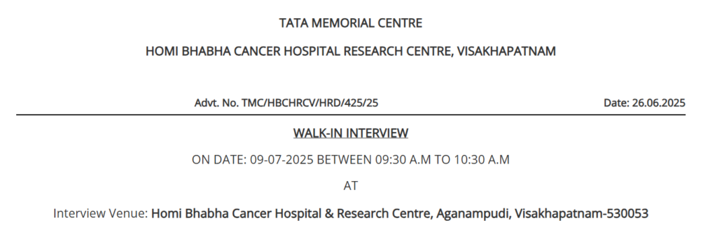 Tata Memorial Centre: Walk-In Interview for Junior Trial Coordinator