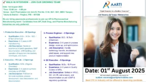 Aarti Pharmalabs Walk-In Interview for API & Pharmaceutical Roles on 1st August