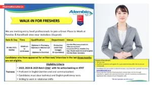 Alembic Pharmaceuticals Walk-In Interview for Freshers on 6th July