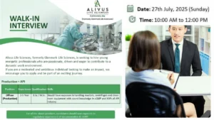 Alivus Life Sciences Walk-In Interview for Production-API – Officer
