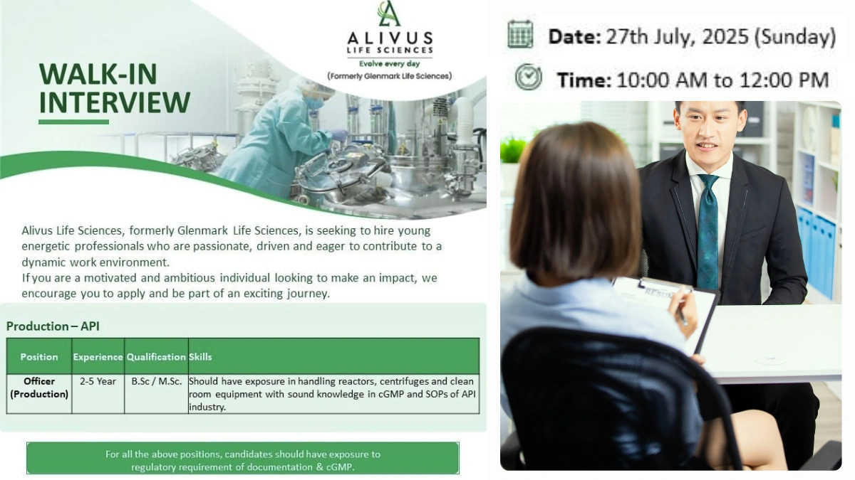 Alivus Life Sciences Walk-In Interview for Production-API – Officer