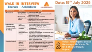 Ami Lifesciences Walk-In Interview for Production, Engineering, and Quality Control Job Roles