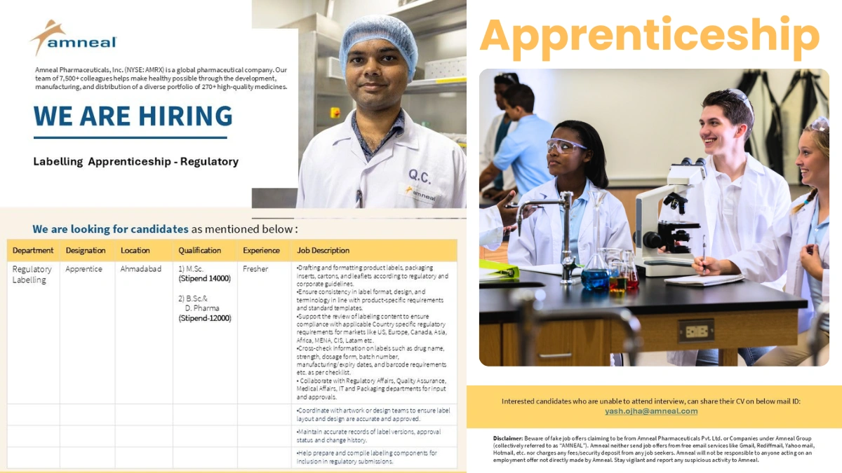 Amneal Pharmaceuticals - Labelling Apprenticeship in Regulatory & Quality Control