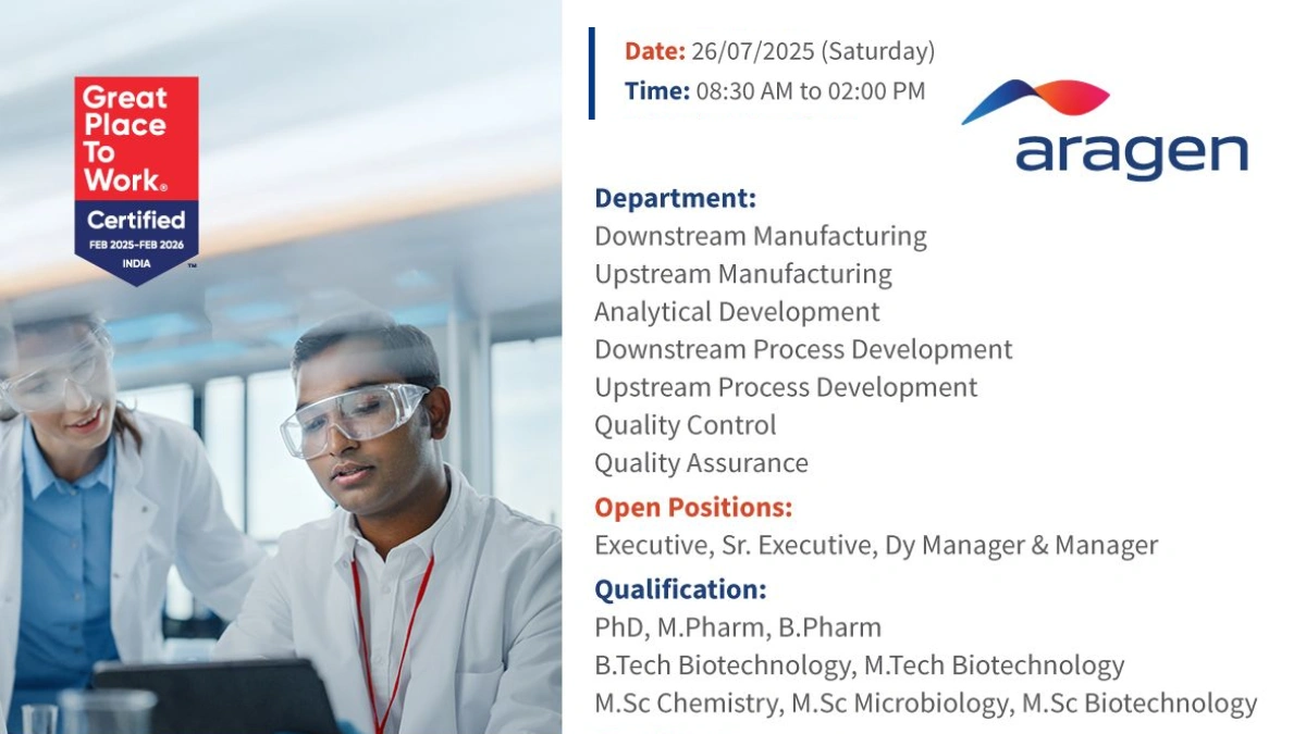 Aragen Life Sciences Walk-In Interview for Biologics on 26th July 2025