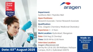 Aragen Lifesciences – Walk-In Interviews for R&D Professionals on 3rd August