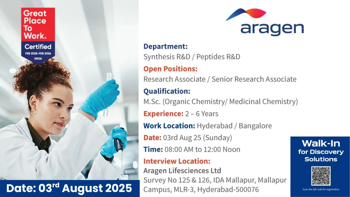Aragen Lifesciences – Walk-In Interviews for R&D Professionals on 3rd August