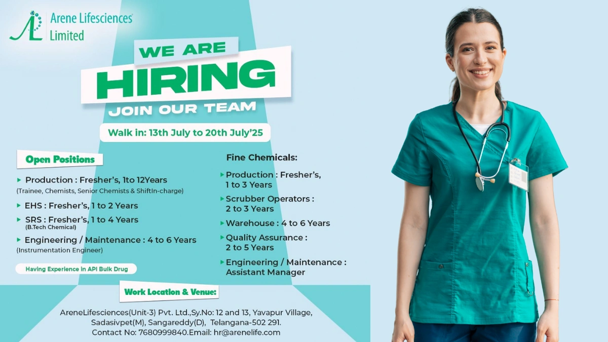 Arene Lifesciences Limited Walk-In Drive – Hiring for Multiple Positions (13th to 20th July 2025)