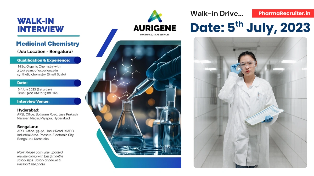 Aurigene Pharmaceutical Services Walk-In Interview for Medicinal Chemistry Roles