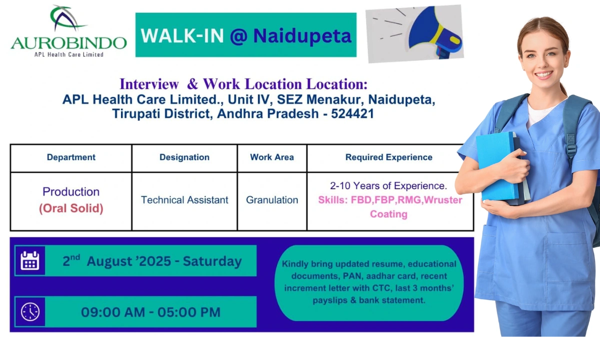 Aurobindo Pharma Ltd Walk-In Interview for Production (Oral Solid)