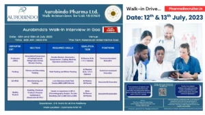 Aurobindo Pharma Walk-In Interview for Production, Packing, QA, and QC Roles (OSD) at Jadcherla Unit VII – July 12 & 13