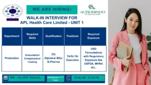 Aurobindo Pharma Walk-In Interview for Production Team on 26th July