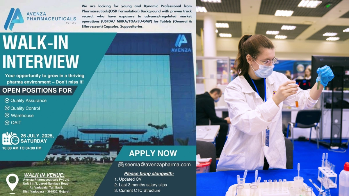 Avenza Pharmaceuticals Walk-in Drive for Multiple Job Roles on 26th July