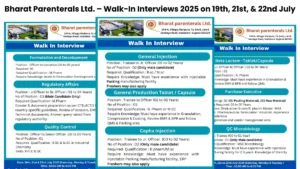 Bharat Parenterals Ltd. – Walk-In Interviews 2025 on 19th, 21st, & 22nd July