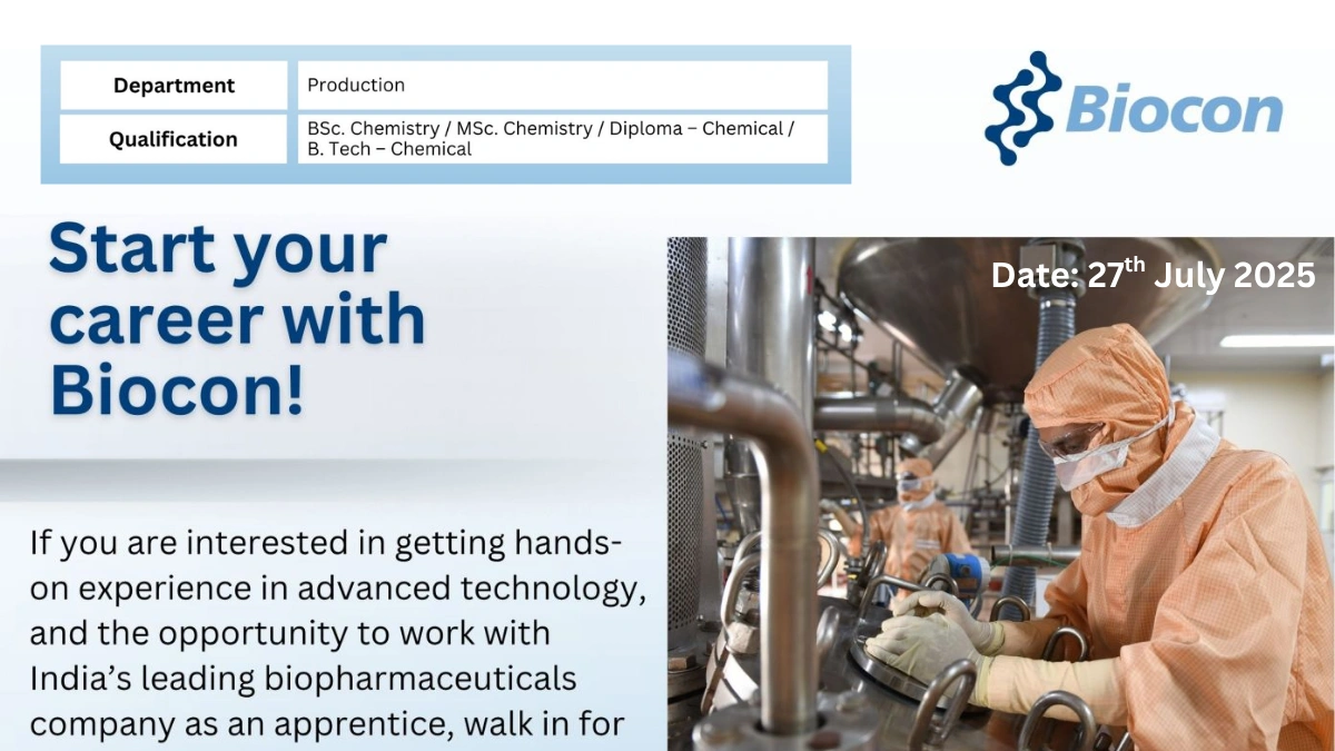 Biocon Walk-In Interview for Apprentices on 27th July 2025