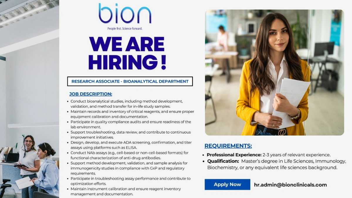 Bion Clinicals Is Hiring Research Associate – Bioanalytical Department