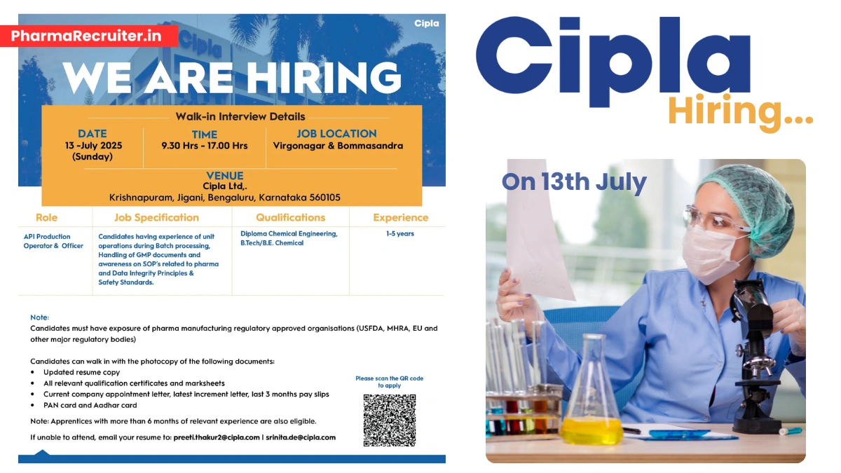 Cipla Walk-In Interview for API Production Roles on 13th July