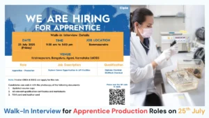 Cipla Walk-In Interviews for Apprentice Production Roles