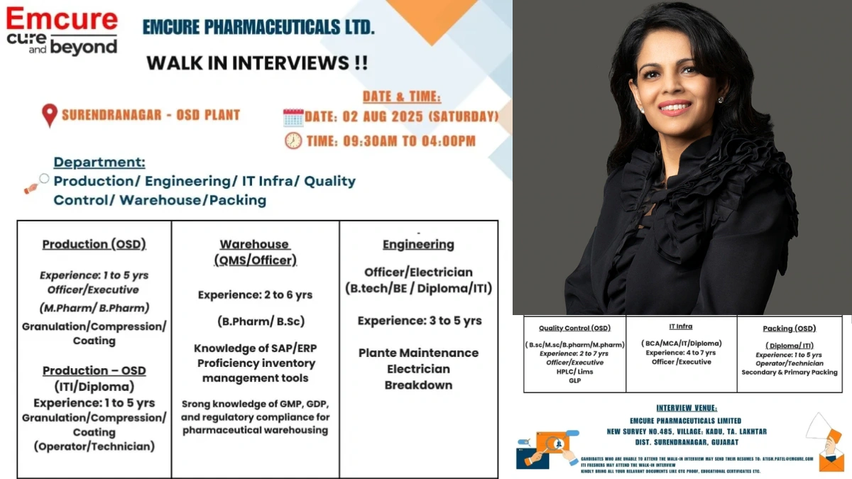 Emcure Pharmaceuticals Walk-In Interviews for B.Sc, M.Sc, B.Pharm, M.Pharm Candidates