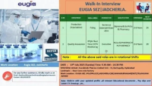 Eugia Pharma (Aurobindo) Walk-In Interview for Production and QA Job Roles
