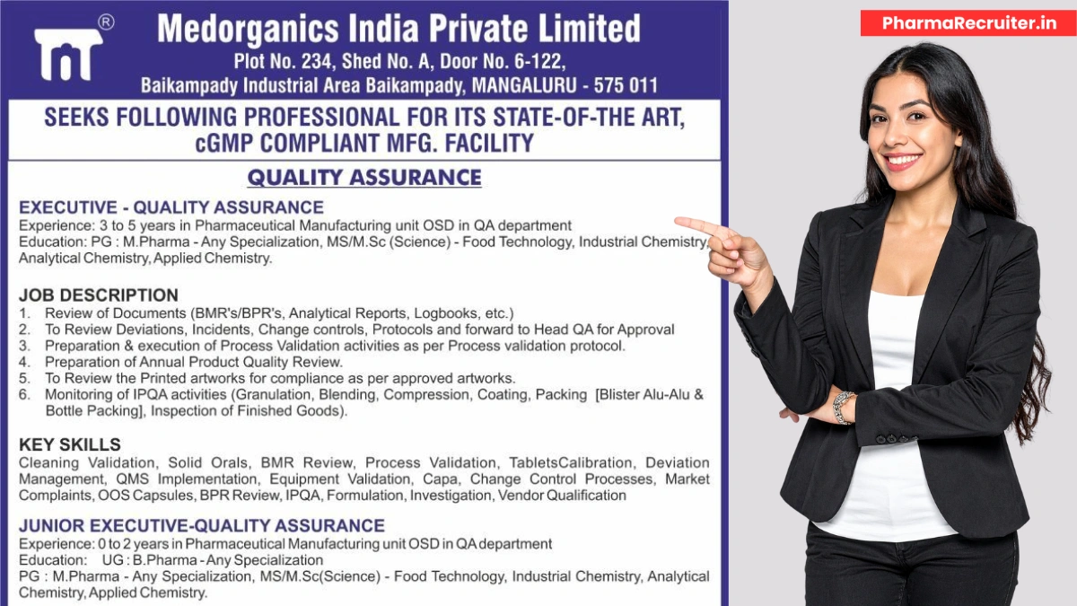 Freshers Jobs @ Medorganics India - Job Openings for Quality Assurance Opportunities in Mangaluru
