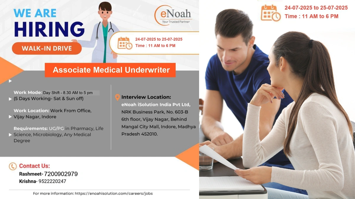 Freshers Jobs @ eNoah iSolution Walk-In Drive for Associate Medical Underwriter in Indore