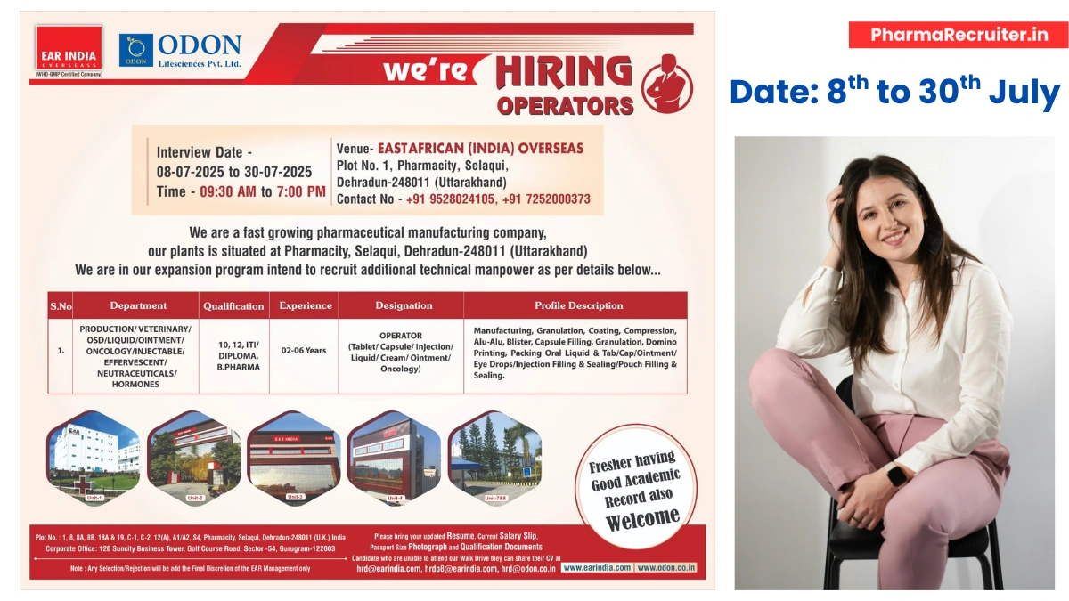 Freshers jobs @ Odon Lifesciences Walk in Interview for 10th, 12th, ITI, Diploma, B.Pharma Candidates on 8th to 30th July
