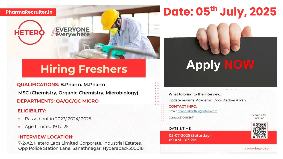 Hetero Labs Walk-In Drive for Freshers in QA, QC, QC Micro on 5th July 2025