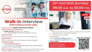 Hetero Walk-In Interview for Quality Control Roles on 3rd August